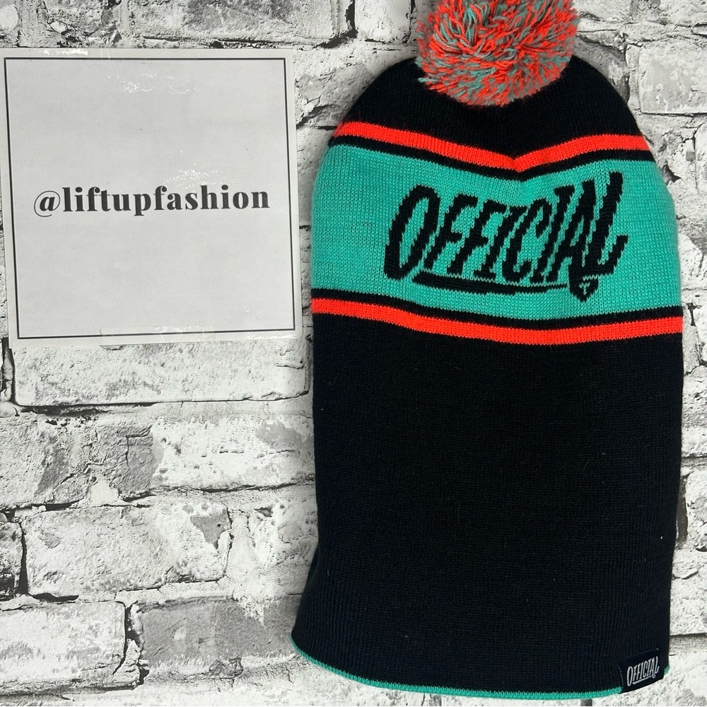 EUC Official Black and Teal Beanie with Pom Pom - Picture 6 of 10